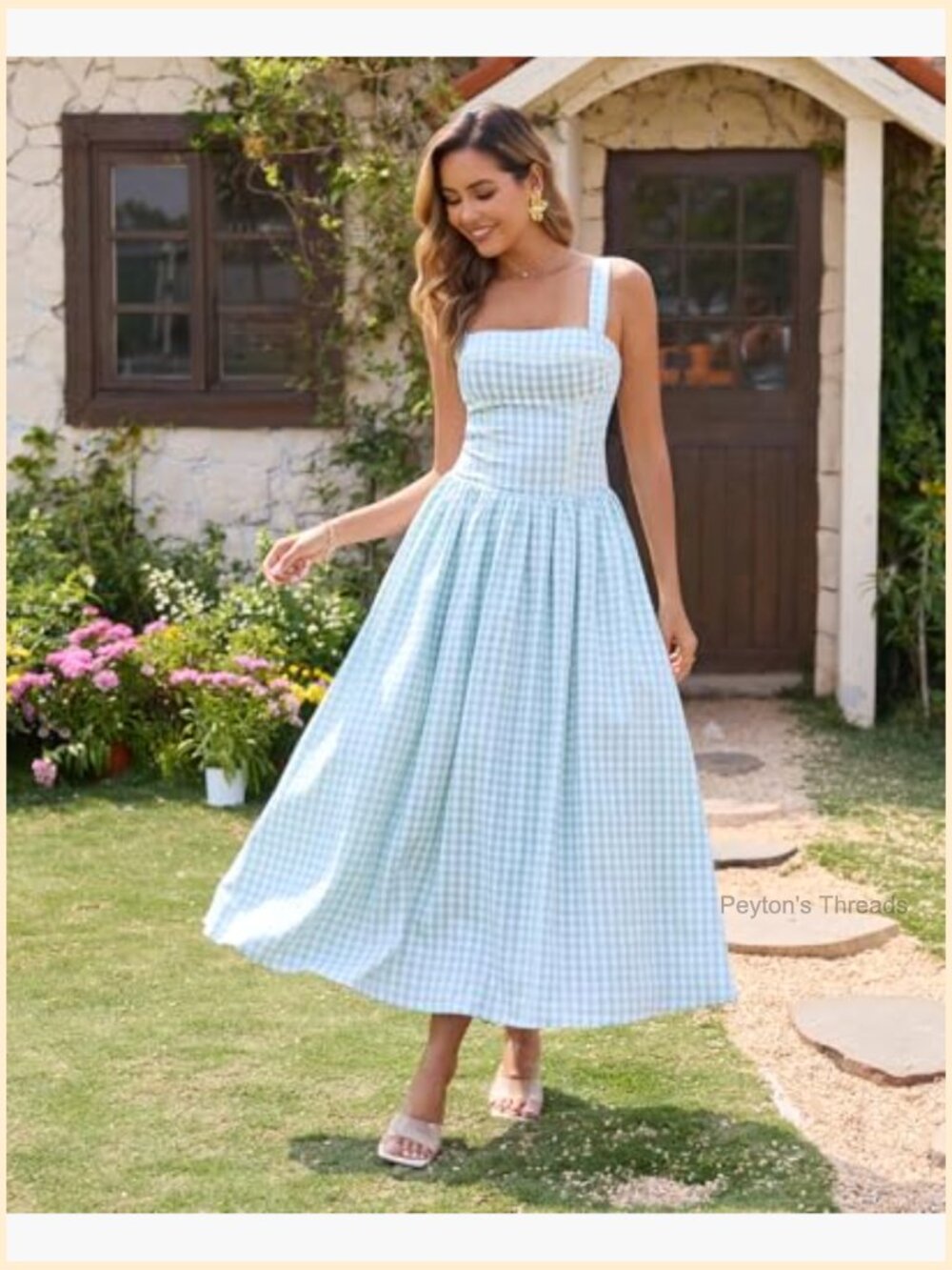 Flowy Square Neck Sleeveless Midi Dress with Pockets Wedding Guest - Picture 4 of 7